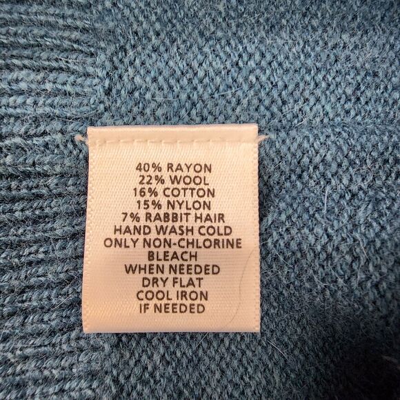 Ann Taylor LOFT Womens Cardigan Medium Teal Wool Rabbit Hair Blend Button V Neck - Picture 8 of 9